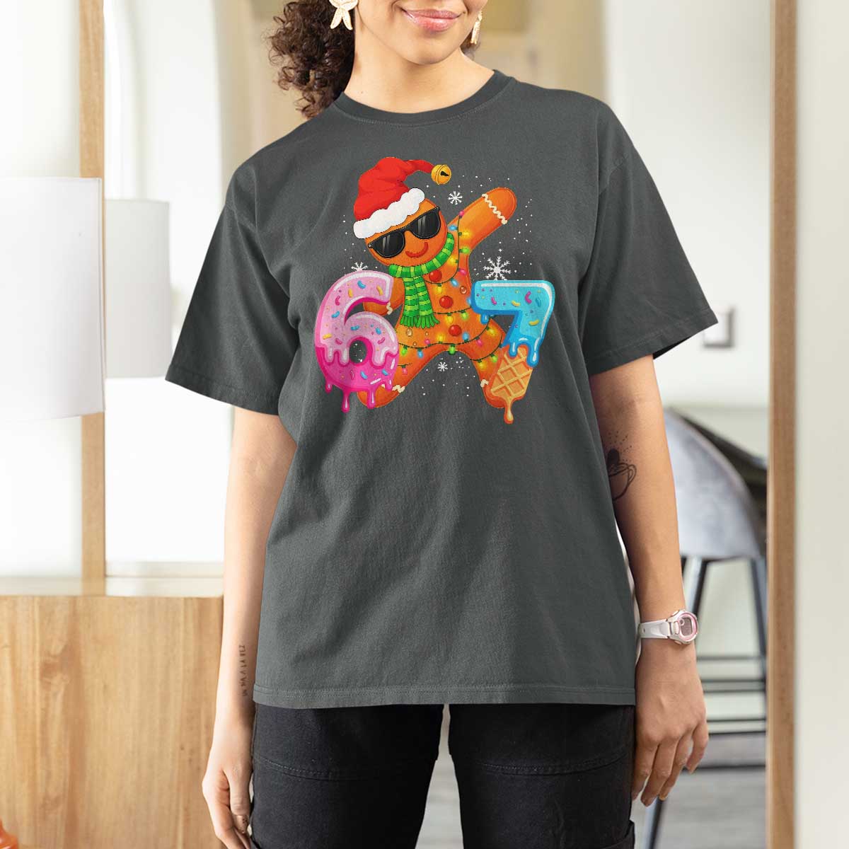 Funny 67 Meme Gingerbread Christmas T Shirt For Women Six Seven Ice Cream Drip Boys - Wonder Print Shop