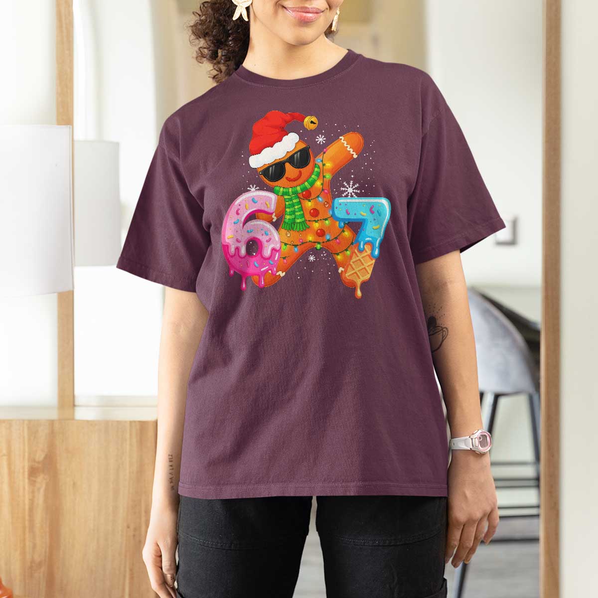 Funny 67 Meme Gingerbread Christmas T Shirt For Women Six Seven Ice Cream Drip Boys - Wonder Print Shop