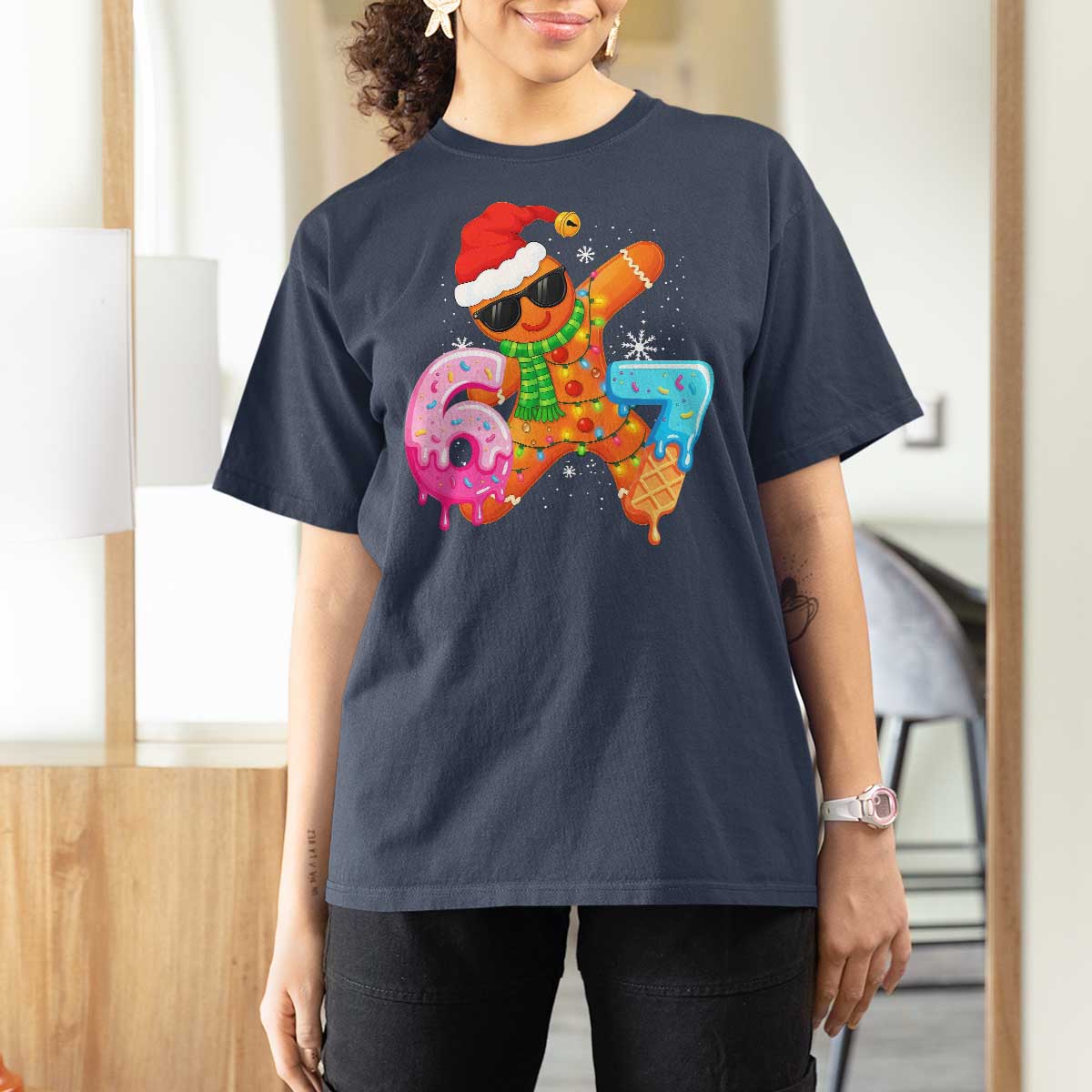 Funny 67 Meme Gingerbread Christmas T Shirt For Women Six Seven Ice Cream Drip Boys - Wonder Print Shop