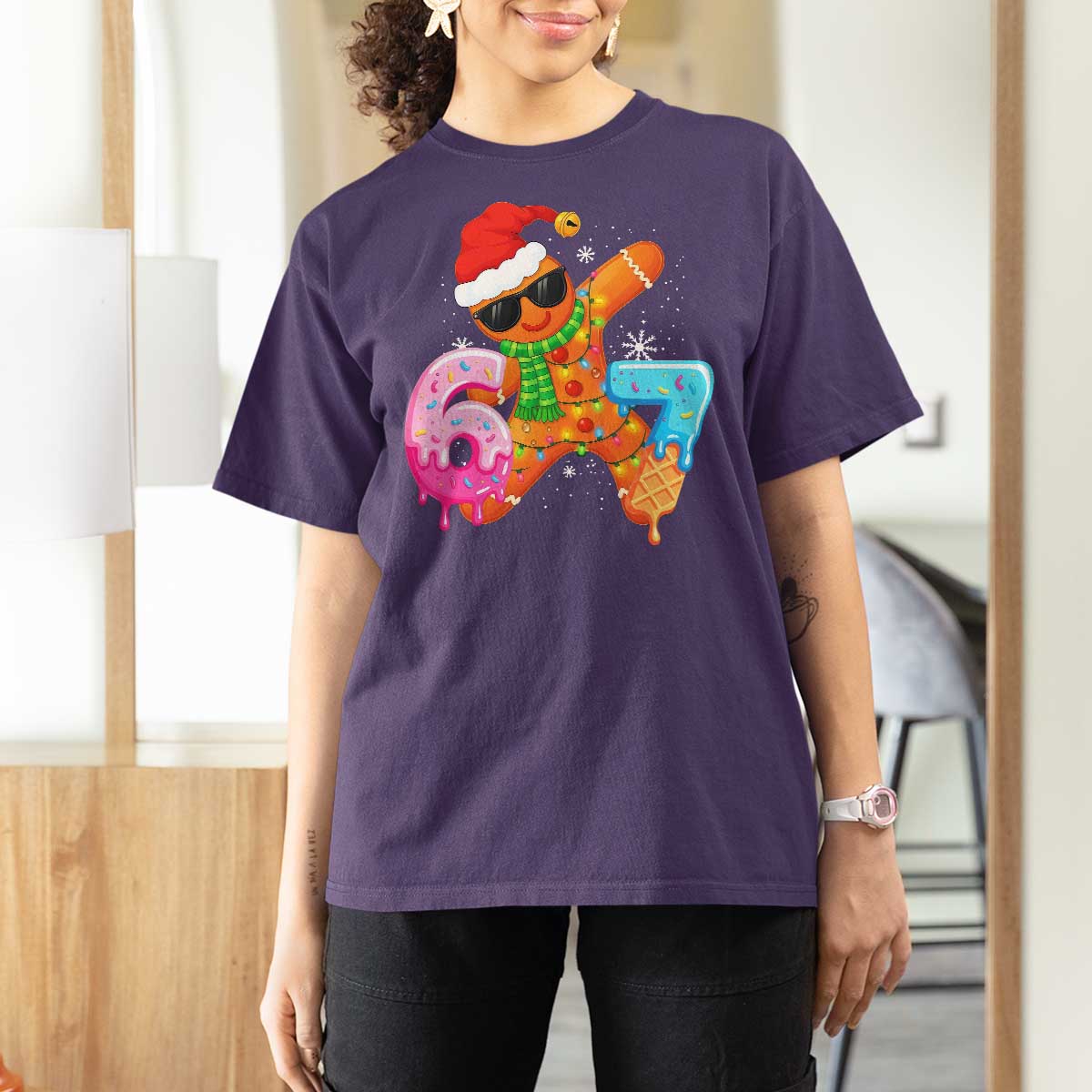 Funny 67 Meme Gingerbread Christmas T Shirt For Women Six Seven Ice Cream Drip Boys - Wonder Print Shop