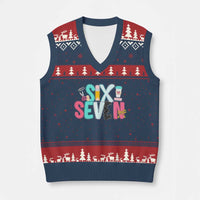 Funny Teacher Six Seven V-Neck Knit Sweater Vest 6 7 Meme - Wonder Print Shop