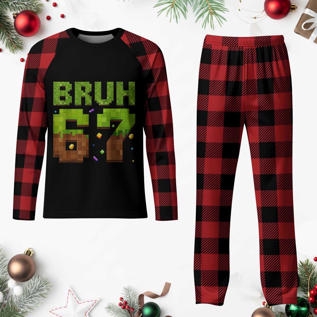 Funny Six Seven Plaid Pajama Set 67 Meme 6 7 Boy Game Pixel Number - Wonder Print Shop