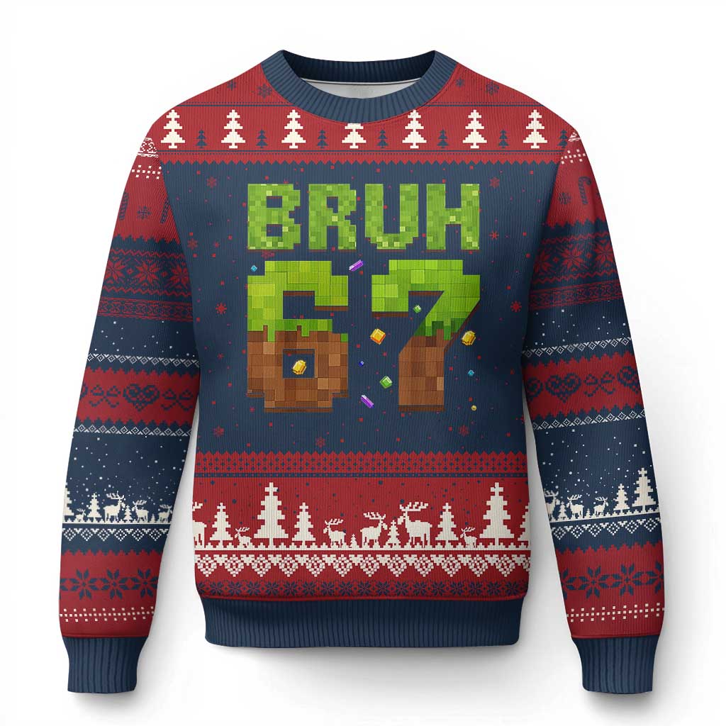 Funny Six Seven Ugly Christmas Sweater 67 Meme 6 7 Boy Game Pixel Number - Wonder Print Shop