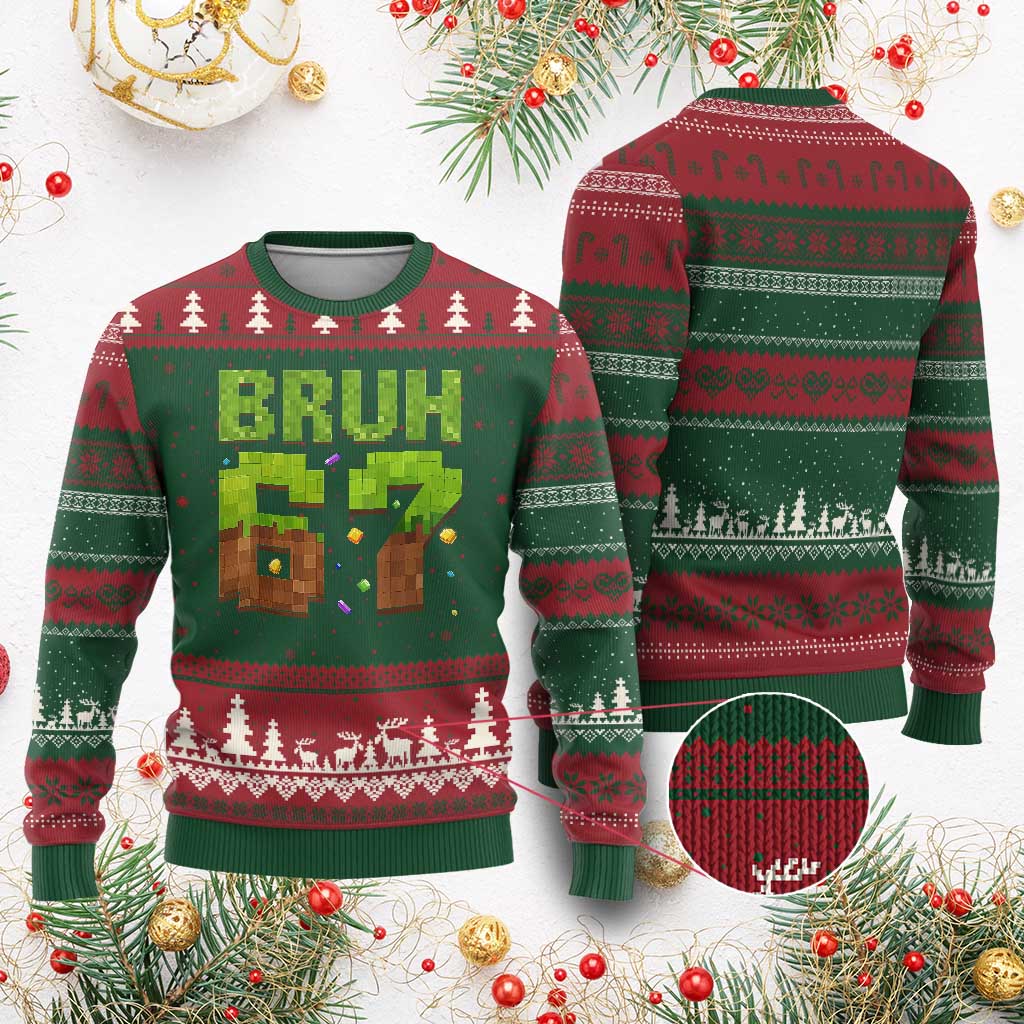 Funny Six Seven Ugly Christmas Sweater 67 Meme 6 7 Boy Game Pixel Number - Wonder Print Shop