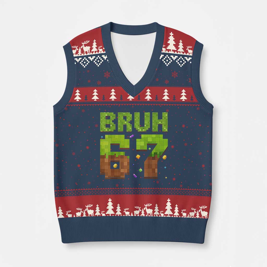 Funny Six Seven V-Neck Knit Sweater Vest 67 Meme 6 7 Boy Game Pixel Number - Wonder Print Shop
