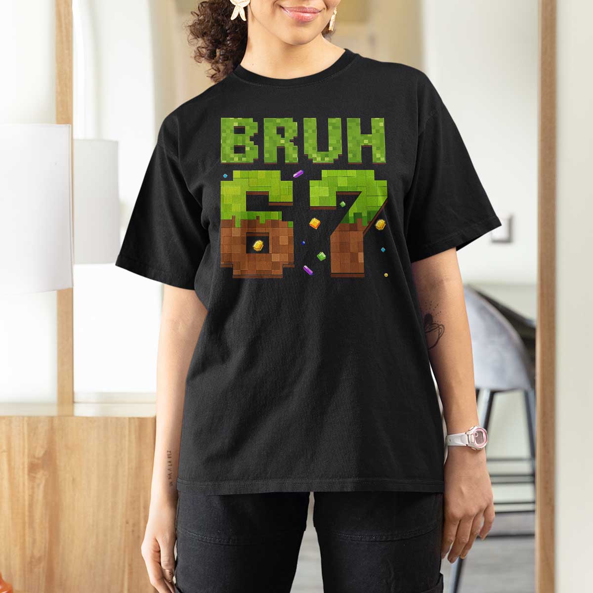Funny Six Seven T Shirt For Women 67 Meme 6 7 Boy Game Pixel Number - Wonder Print Shop