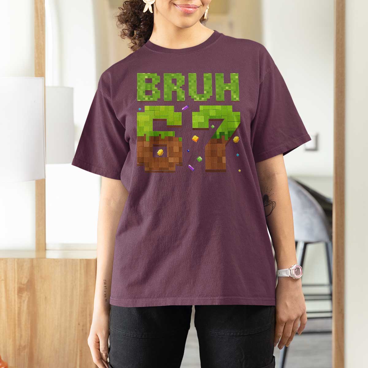 Funny Six Seven T Shirt For Women 67 Meme 6 7 Boy Game Pixel Number - Wonder Print Shop