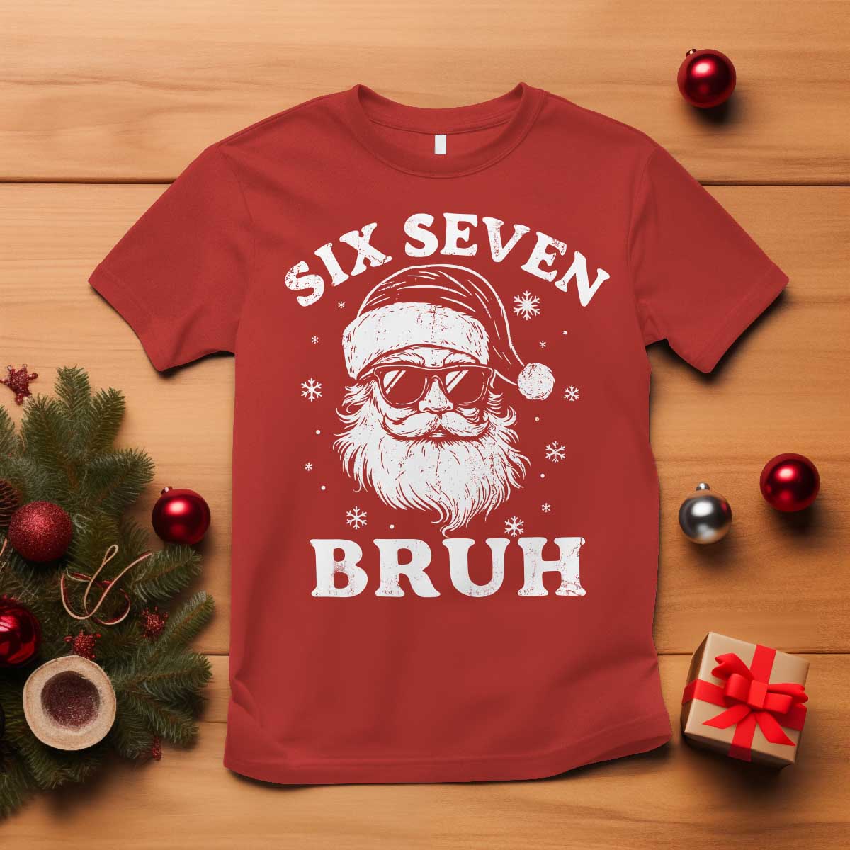 67 Christmas Six Seven Bruh T Shirt Funny Santa 6 7 Meme - Wonder Print Shop