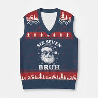 67 Xmas Six Seven Bruh V-Neck Knit Sweater Vest Funny Santa 6 7 Meme - Wonder Print Shop
