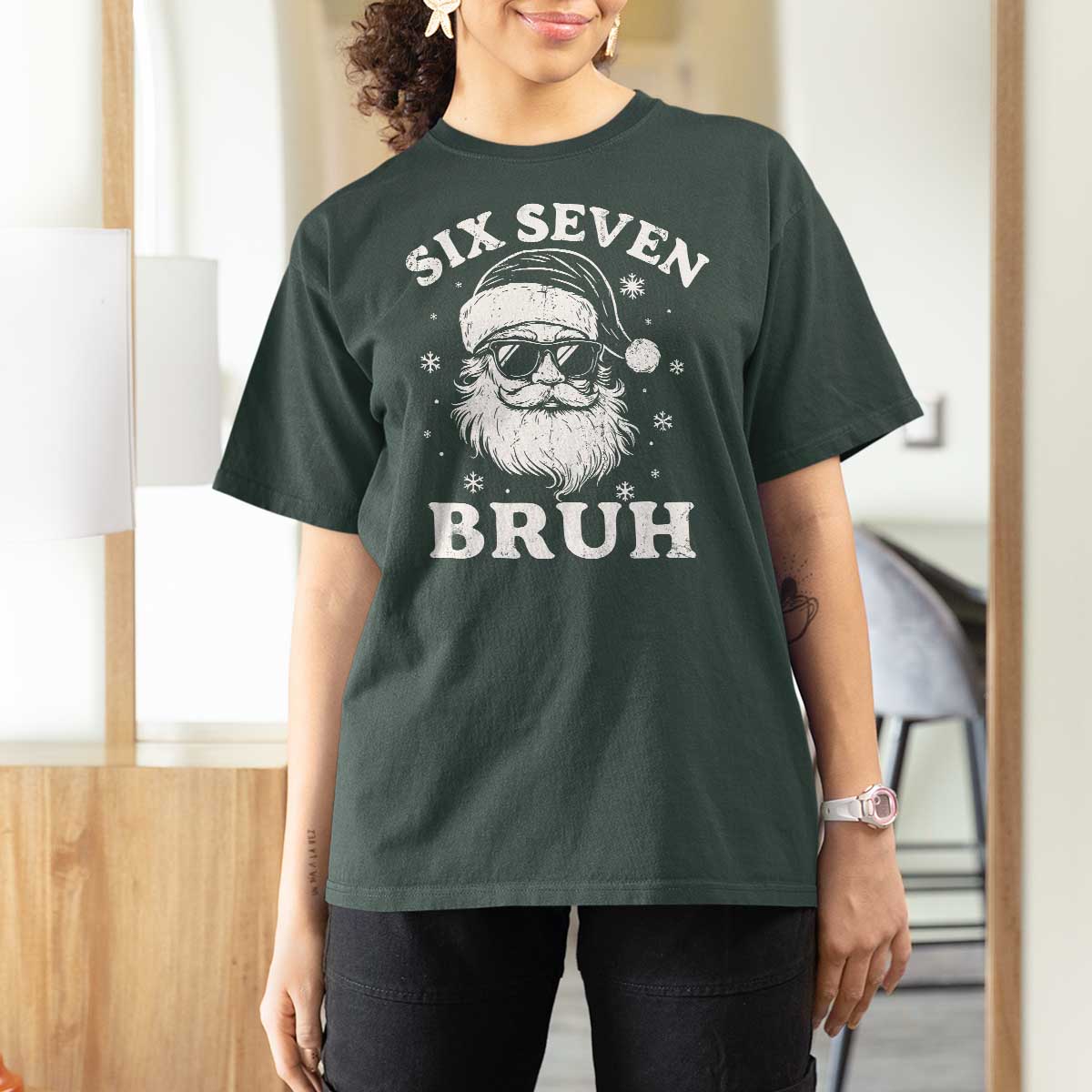 67 Christmas Six Seven Bruh T Shirt For Women Funny Santa 6 7 Meme - Wonder Print Shop