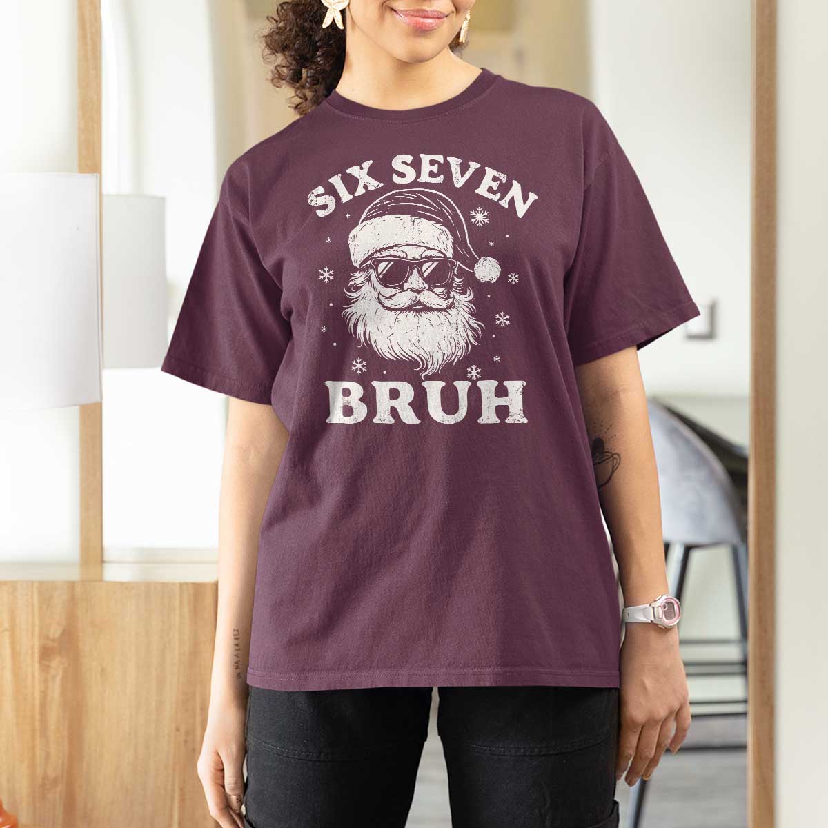 67 Christmas Six Seven Bruh T Shirt For Women Funny Santa 6 7 Meme - Wonder Print Shop