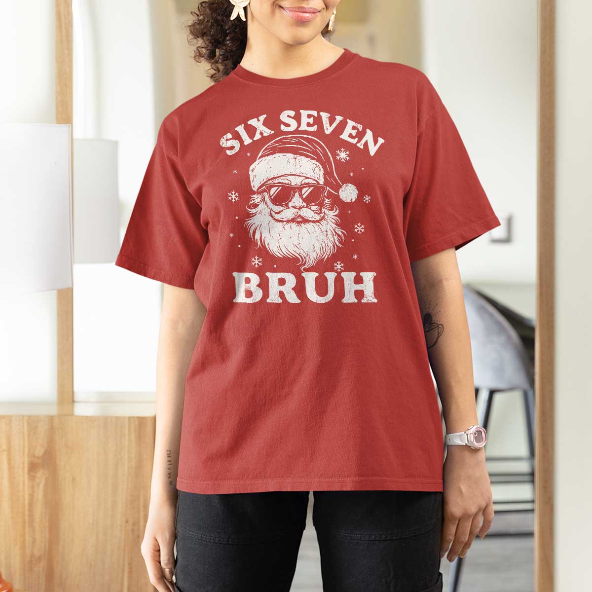 67 Christmas Six Seven Bruh T Shirt For Women Funny Santa 6 7 Meme - Wonder Print Shop