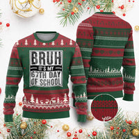Bruh It's My 67th Day Of School Ugly Christmas Sweater Funny Six Seven Meme Boys 67 Days - Wonder Print Shop