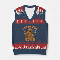 67 Funny Thanksgiving V-Neck Knit Sweater Vest Six Seven Bruh 6 7 Turkey Meme - Wonder Print Shop