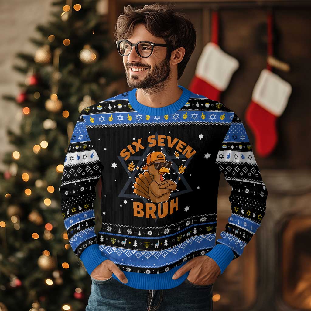 67 Funny Thanksgiving Hanukkah Ugly Sweater Six Seven Bruh 6 7 Turkey Meme - Wonder Print Shop