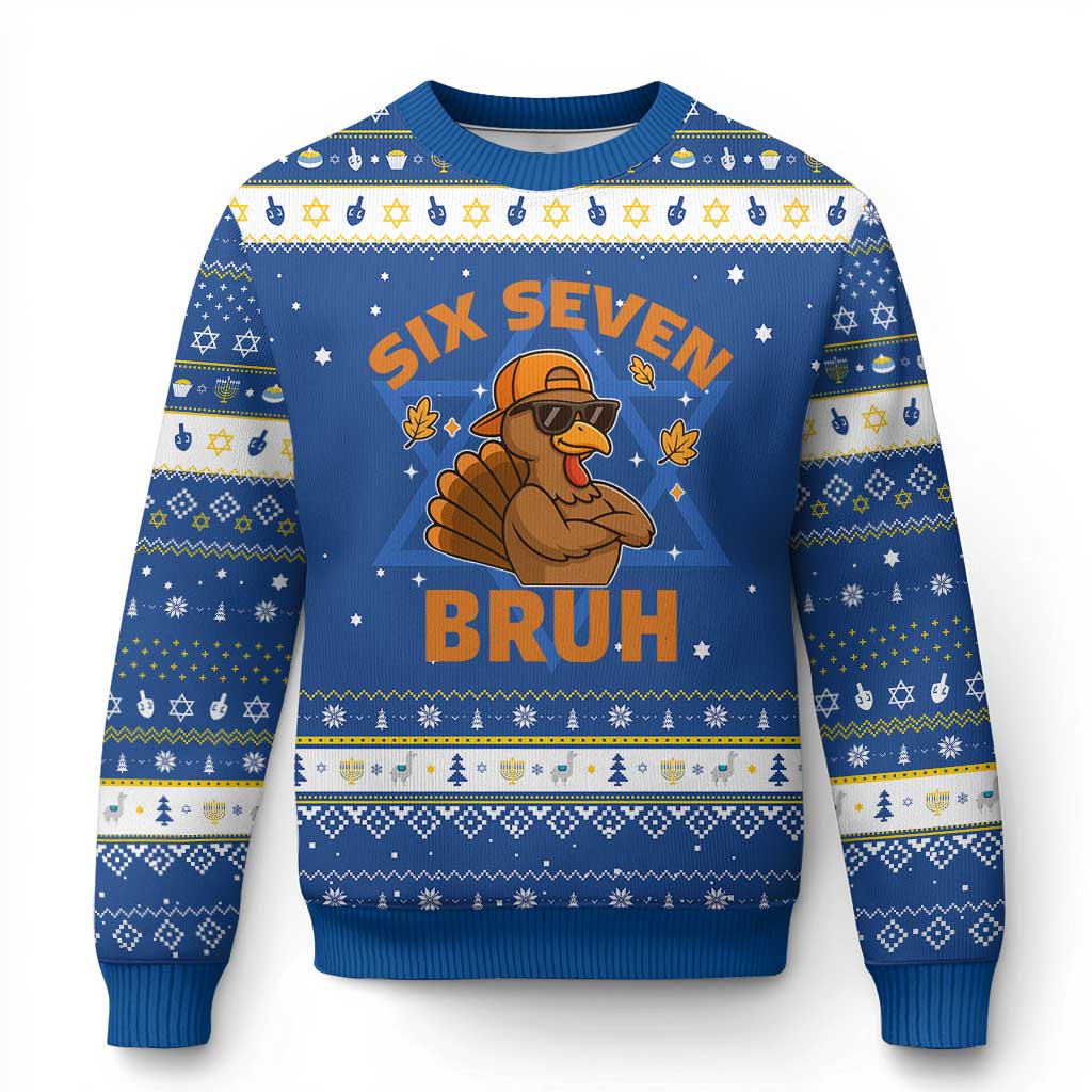 67 Funny Thanksgiving Hanukkah Ugly Sweater Six Seven Bruh 6 7 Turkey Meme - Wonder Print Shop