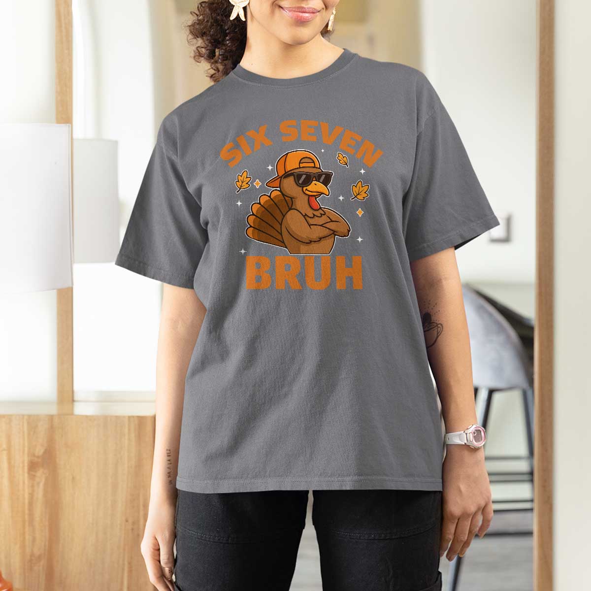 67 Funny Thanksgiving T Shirt For Women Six Seven Bruh 6 7 Turkey Meme - Wonder Print Shop