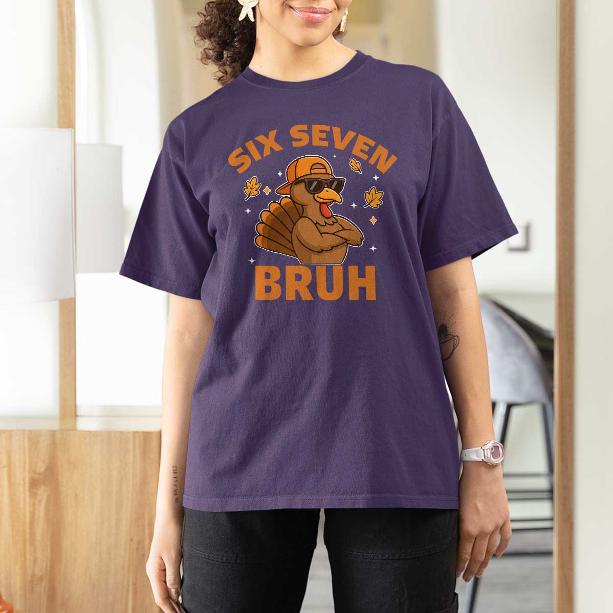 67 Funny Thanksgiving T Shirt For Women Six Seven Bruh 6 7 Turkey Meme - Wonder Print Shop