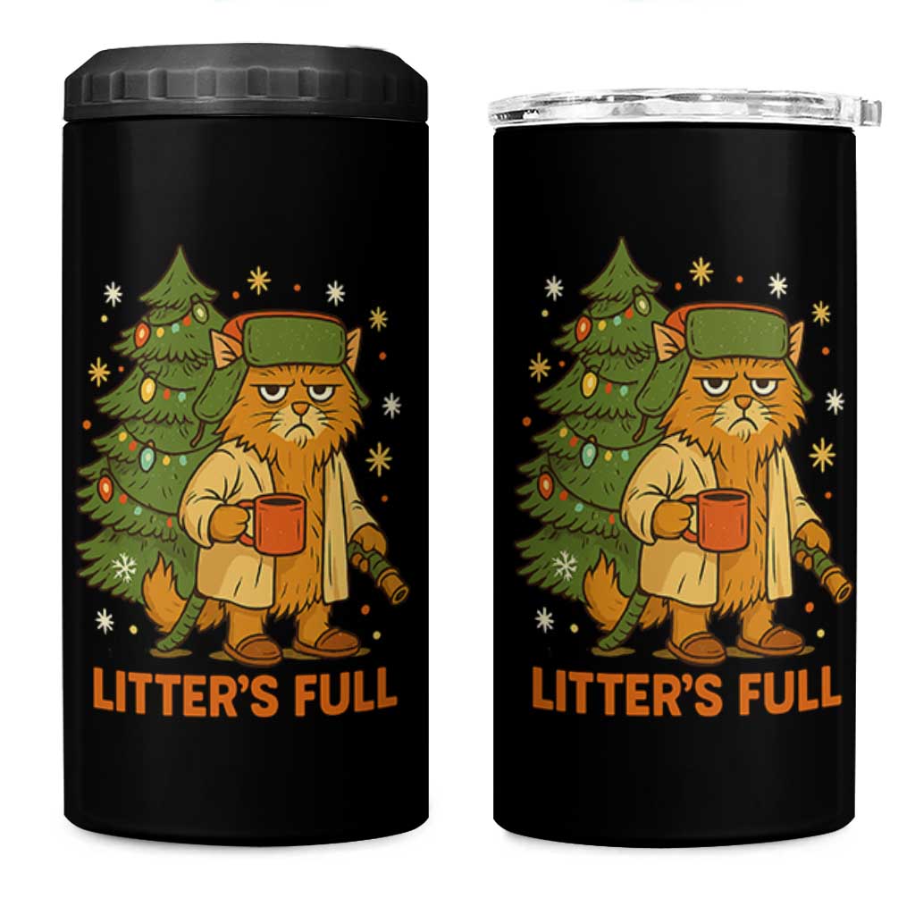 Litters Full 4 in 1 Can Cooler Tumbler Funny Christmas Vacation Cat - Wonder Print Shop