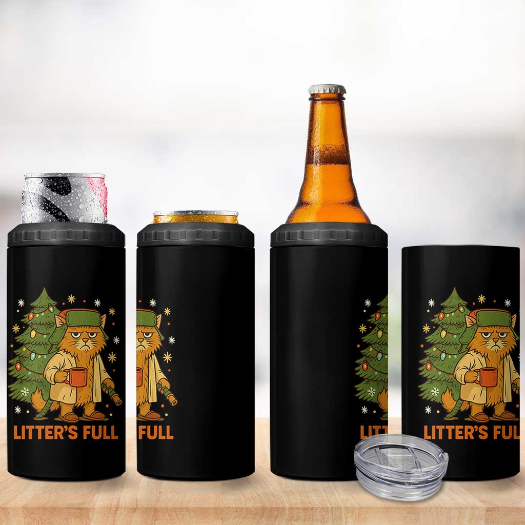 Litters Full 4 in 1 Can Cooler Tumbler Funny Christmas Vacation Cat - Wonder Print Shop
