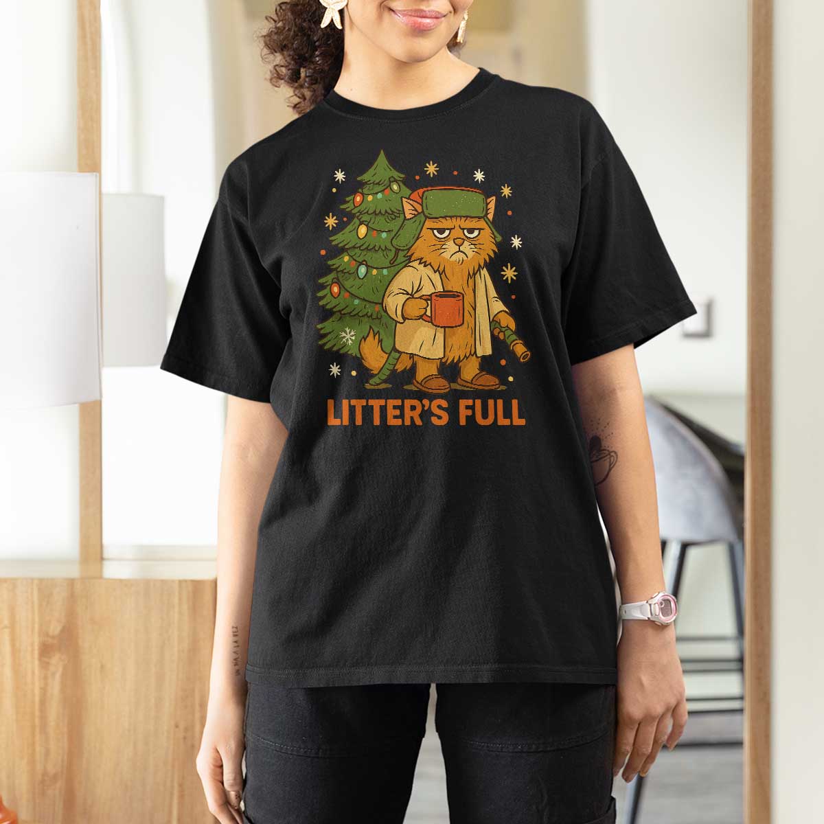 Litters Full T Shirt For Women Funny Christmas Vacation Cat - Wonder Print Shop