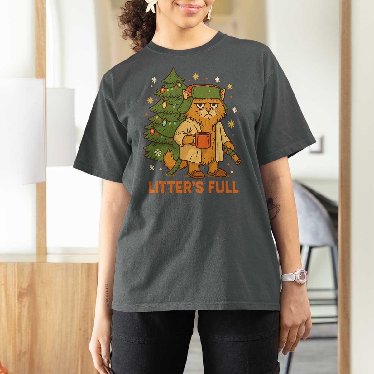 Litters Full T Shirt For Women Funny Christmas Vacation Cat - Wonder Print Shop