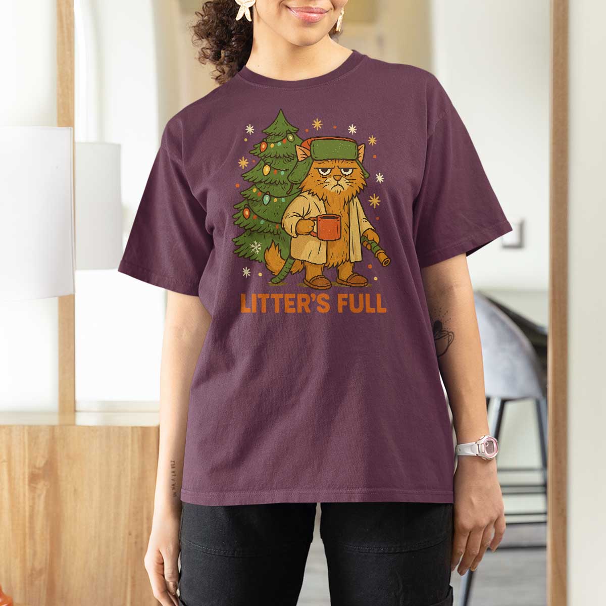 Litters Full T Shirt For Women Funny Christmas Vacation Cat - Wonder Print Shop