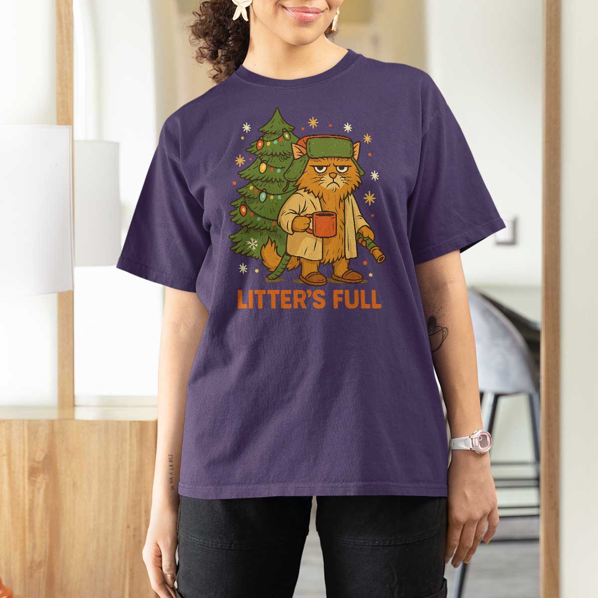 Litters Full T Shirt For Women Funny Christmas Vacation Cat - Wonder Print Shop