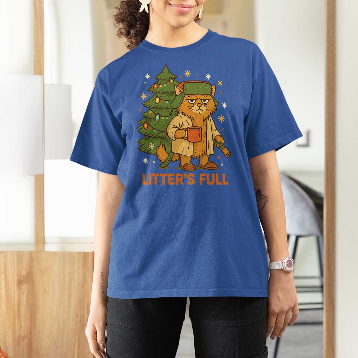 Litters Full T Shirt For Women Funny Christmas Vacation Cat - Wonder Print Shop
