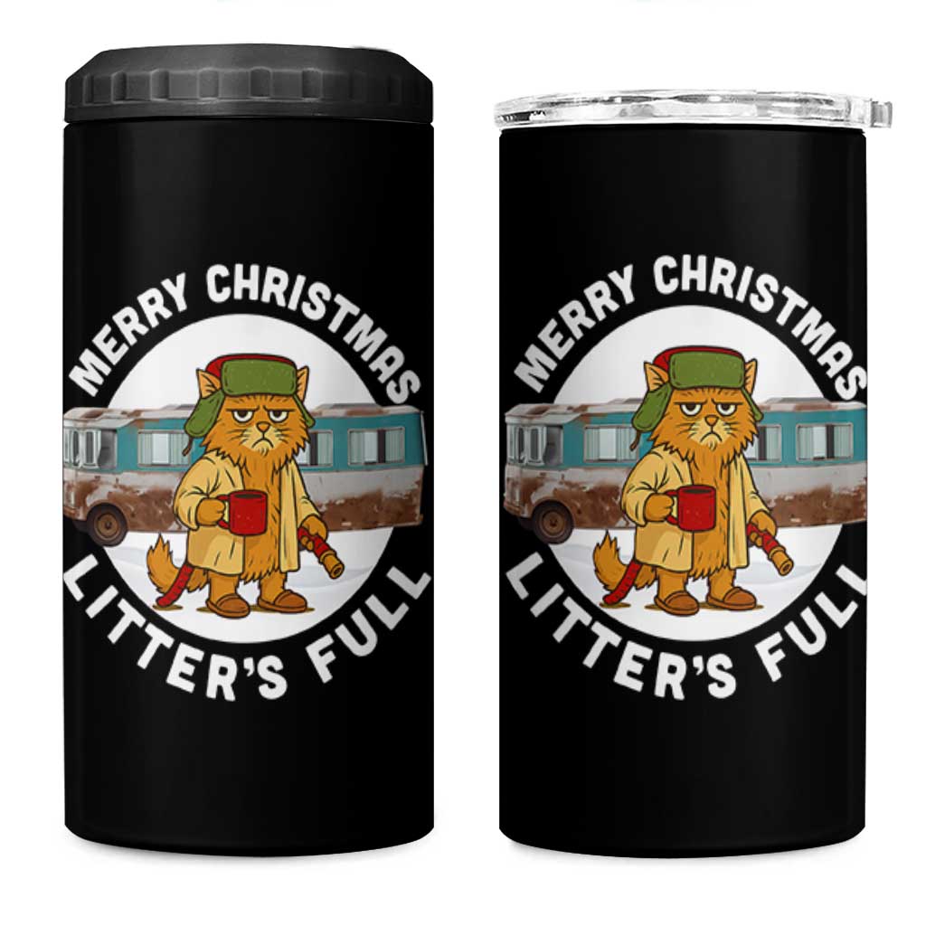 Merry Christmas Litters Full 4 in 1 Can Cooler Tumbler Funny Christmas Vacation Cat - Wonder Print Shop