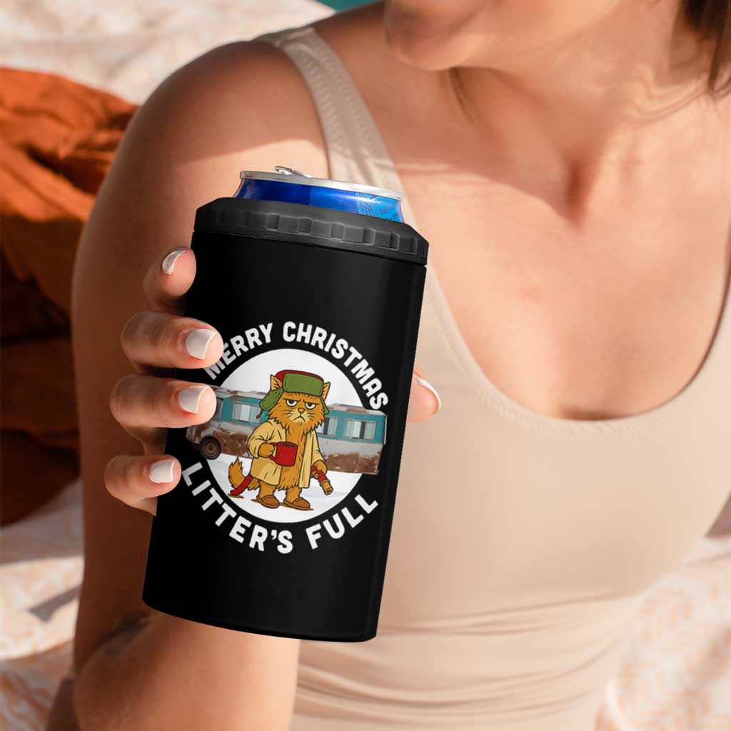 Merry Christmas Litters Full 4 in 1 Can Cooler Tumbler Funny Christmas Vacation Cat - Wonder Print Shop