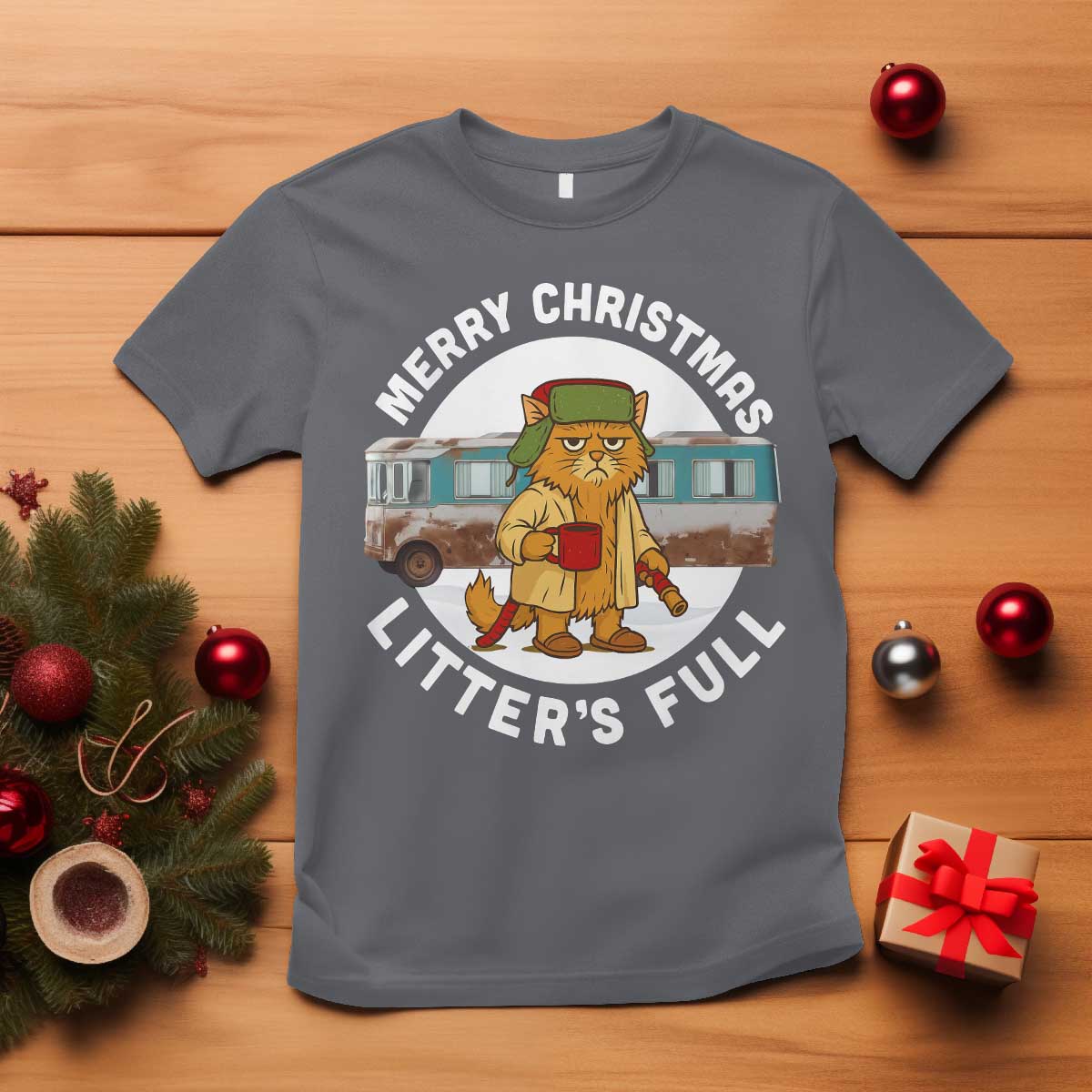 Merry Christmas Litters Full T Shirt Funny Christmas Vacation Cat - Wonder Print Shop