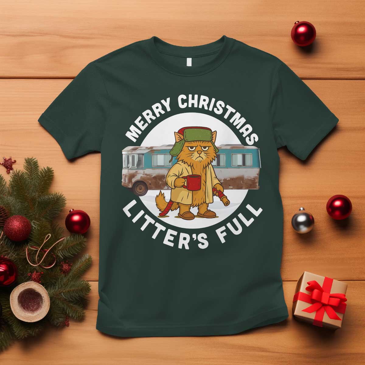 Merry Christmas Litters Full T Shirt Funny Christmas Vacation Cat - Wonder Print Shop