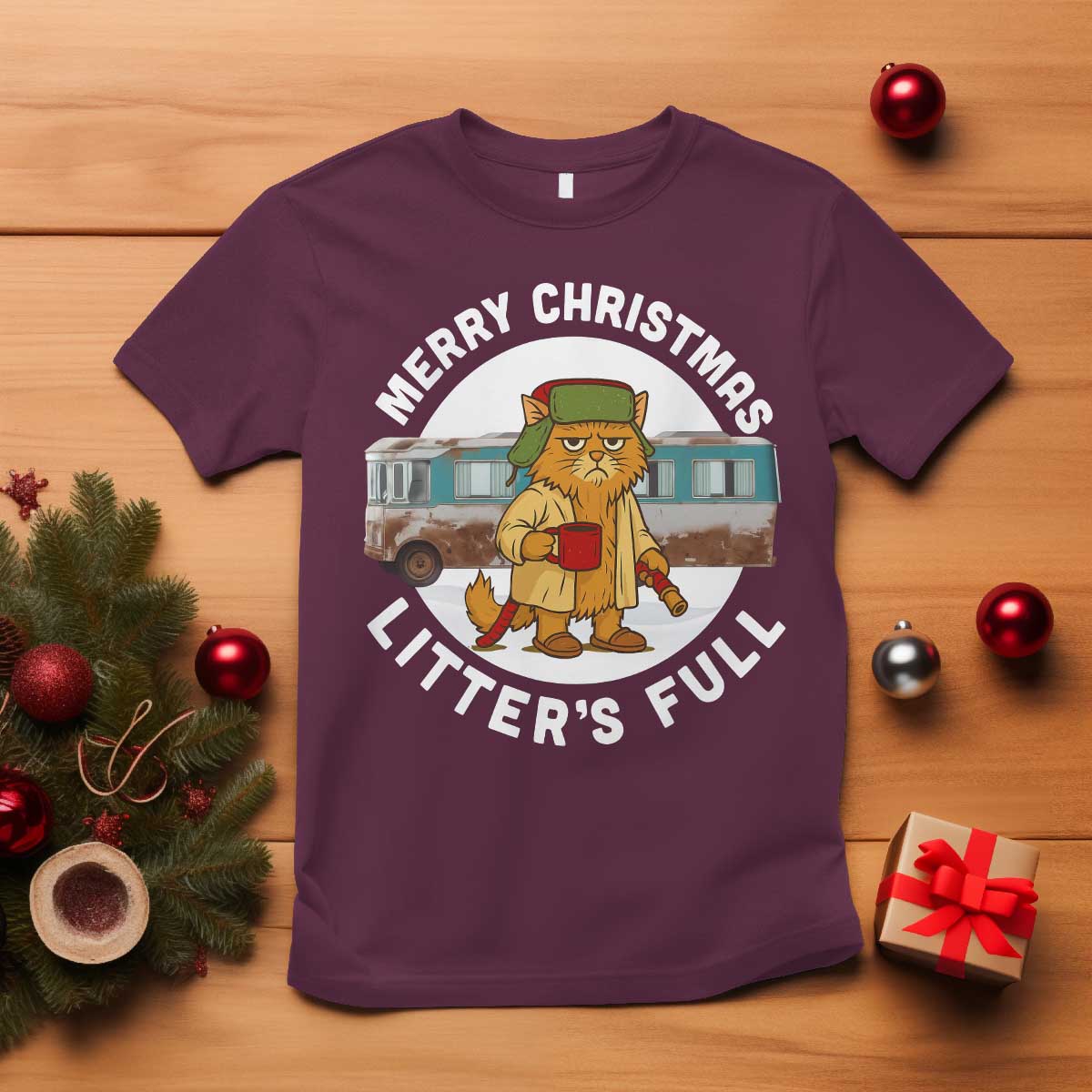 Merry Christmas Litters Full T Shirt Funny Christmas Vacation Cat - Wonder Print Shop