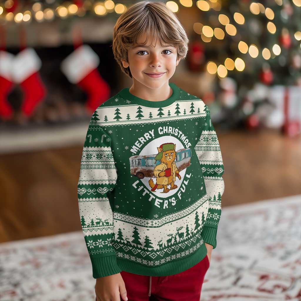 Merry Xmas Litters Full Ugly Christmas Sweater Funny Xmas Vacation Cat - Wonder Print Shop