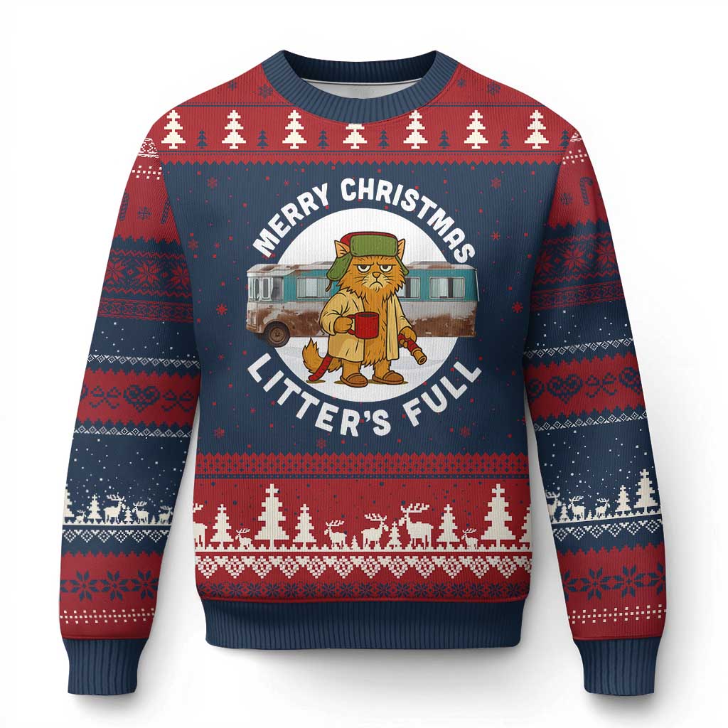 Merry Xmas Litters Full Ugly Christmas Sweater Funny Xmas Vacation Cat - Wonder Print Shop