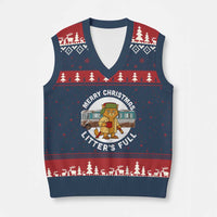 Merry Xmas Litters Full V-Neck Knit Sweater Vest Funny Xmas Vacation Cat - Wonder Print Shop