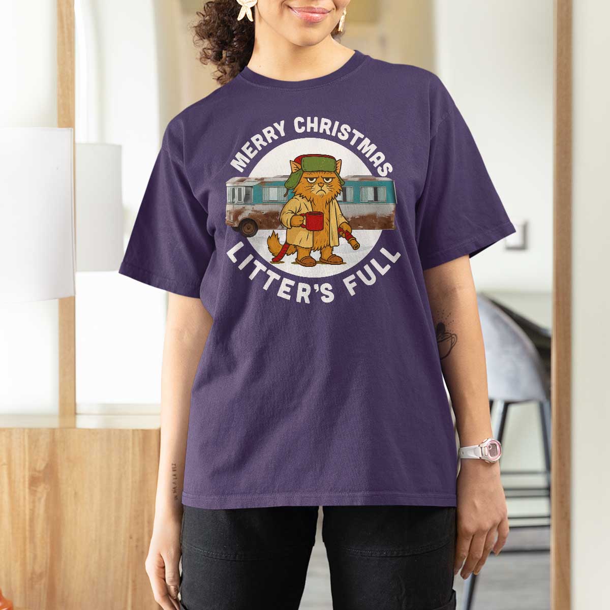 Merry Christmas Litters Full T Shirt For Women Funny Christmas Vacation Cat - Wonder Print Shop