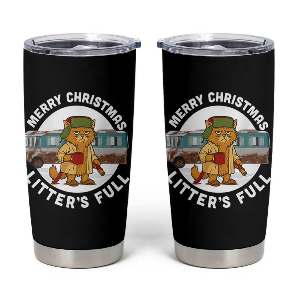 Merry Christmas Litters Full Tumbler Cup Funny Christmas Vacation Cat - Wonder Print Shop