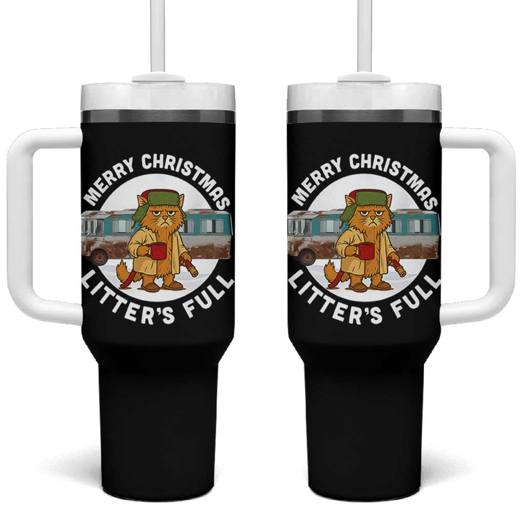 Merry Christmas Litters Full Tumbler With Handle Funny Christmas Vacation Cat - Wonder Print Shop
