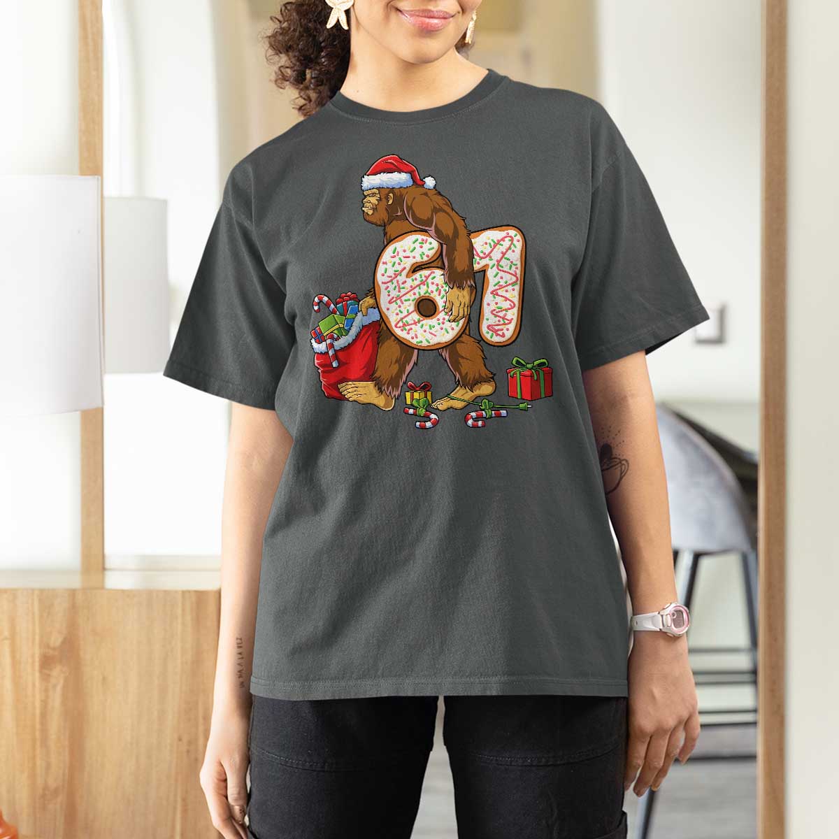 Christmas Bigfoot 67 Meme T Shirt For Women Funny Six Seven Gen Alpha Slang Sasquatch - Wonder Print Shop