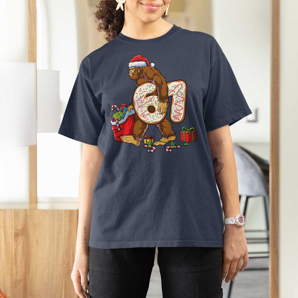 Christmas Bigfoot 67 Meme T Shirt For Women Funny Six Seven Gen Alpha Slang Sasquatch - Wonder Print Shop