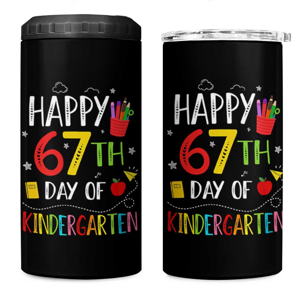 67 Days Of Kindergarten 4 in 1 Can Cooler Tumbler Happy 67th Day Of School Teachers Student Meme - Wonder Print Shop
