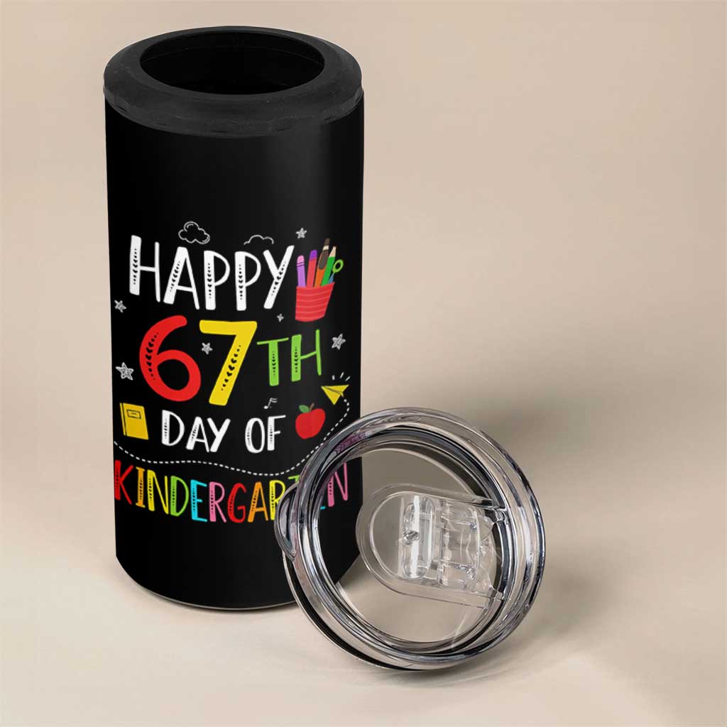 67 Days Of Kindergarten 4 in 1 Can Cooler Tumbler Happy 67th Day Of School Teachers Student Meme - Wonder Print Shop