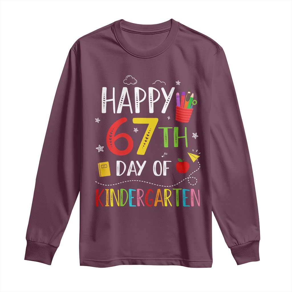 67 Days Of Kindergarten Long Sleeve Shirt Happy 67th Day Of School Teachers Student Meme - Wonder Print Shop