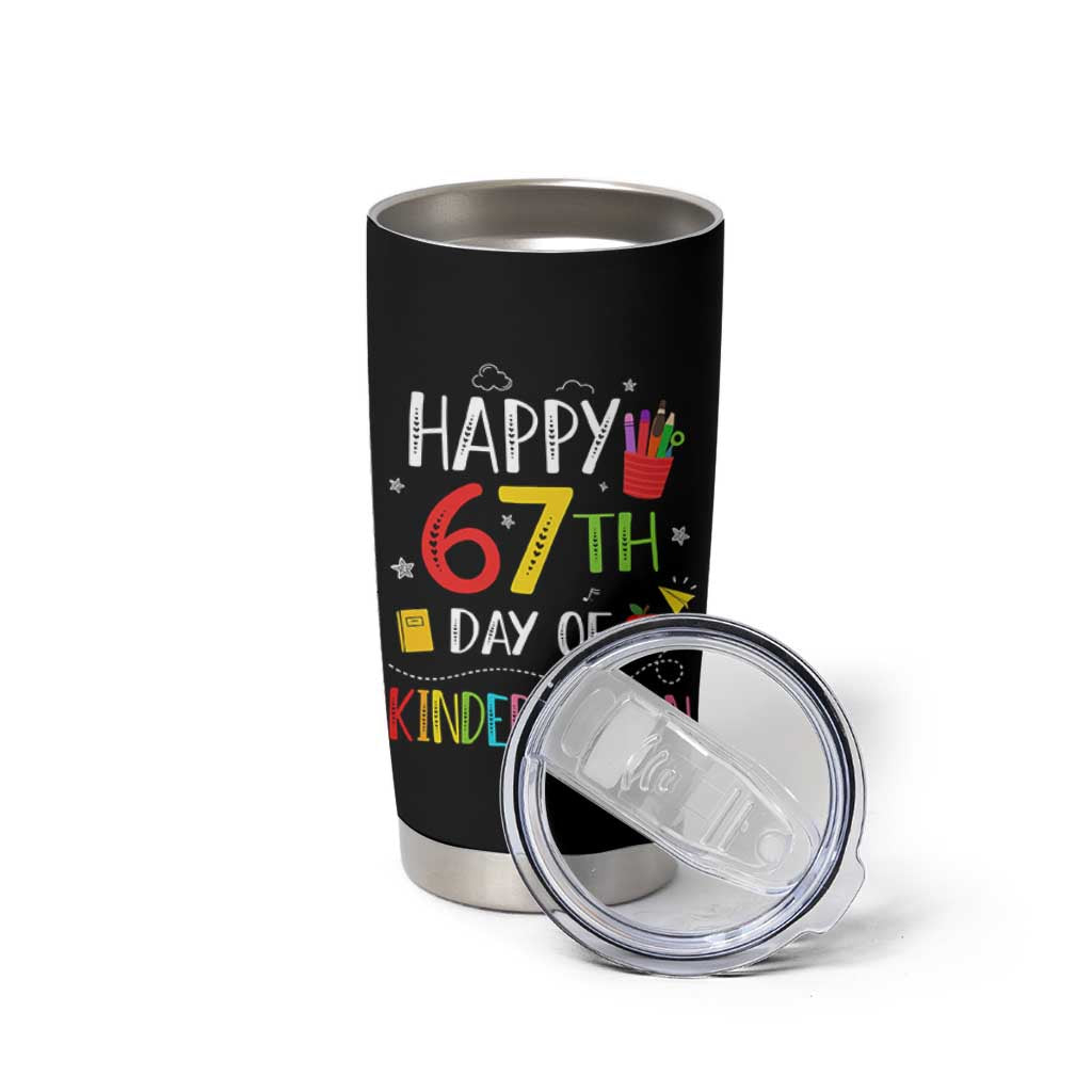 67 Days Of Kindergarten Tumbler Cup Happy 67th Day Of School Teachers Student Meme - Wonder Print Shop