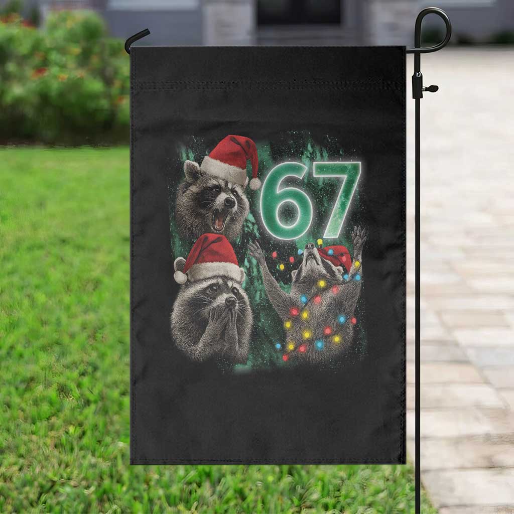 Funny Christmas 67 Meme Racoon Garden Flag Howling at The Moon - Wonder Print Shop