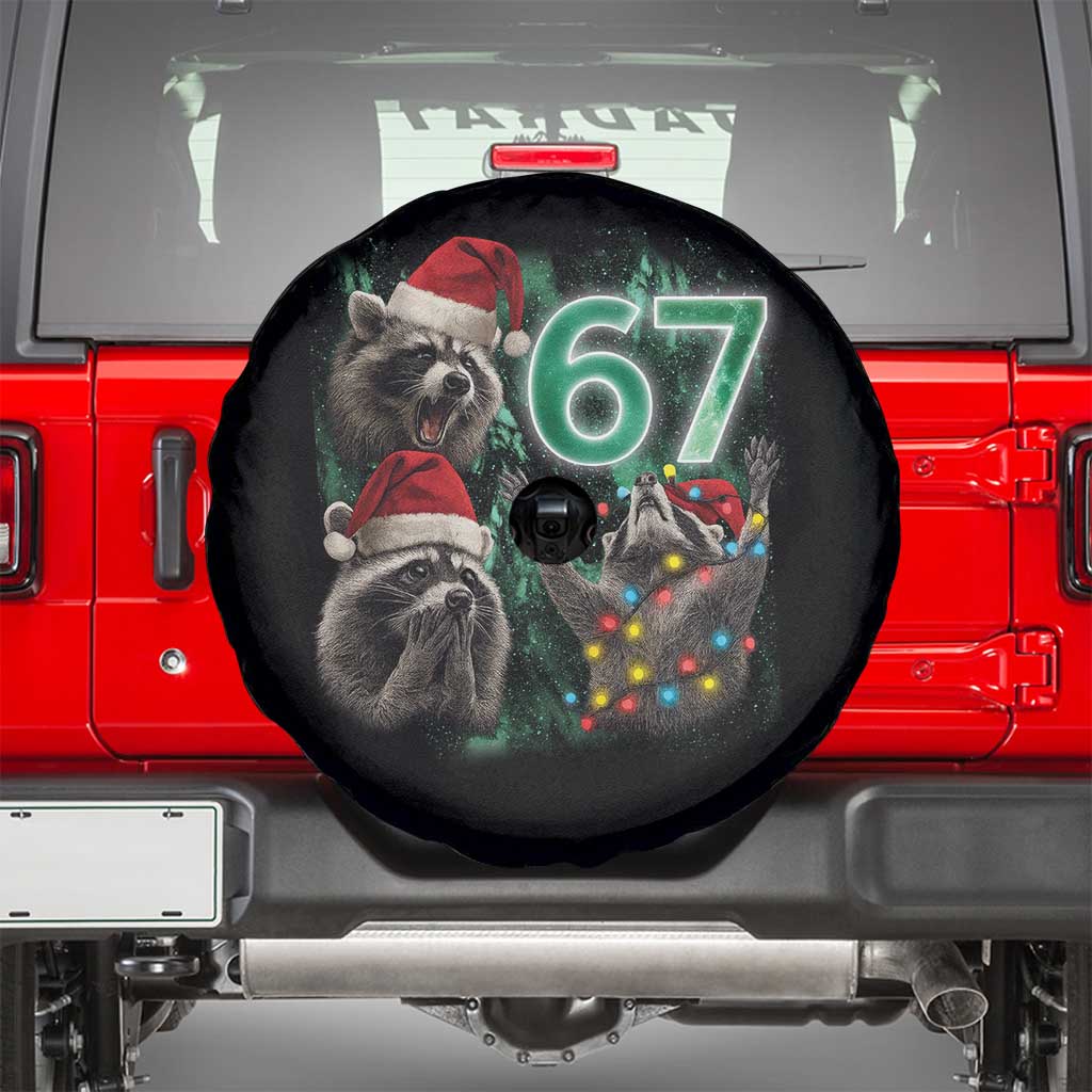 Funny Christmas 67 Meme Racoon Spare Tire Cover Howling at The Moon - Wonder Print Shop