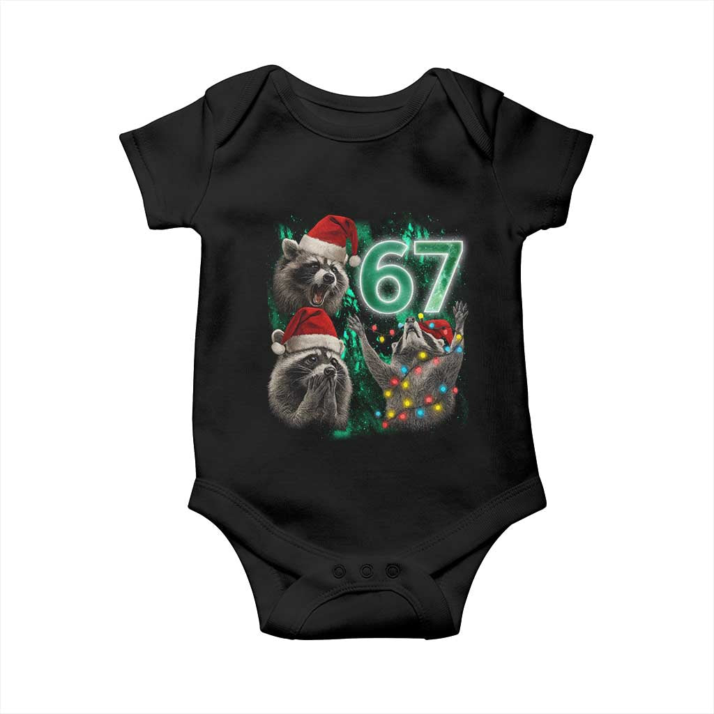Funny Christmas 67 Meme Racoon Baby Onesie Howling at The Moon - Wonder Print Shop