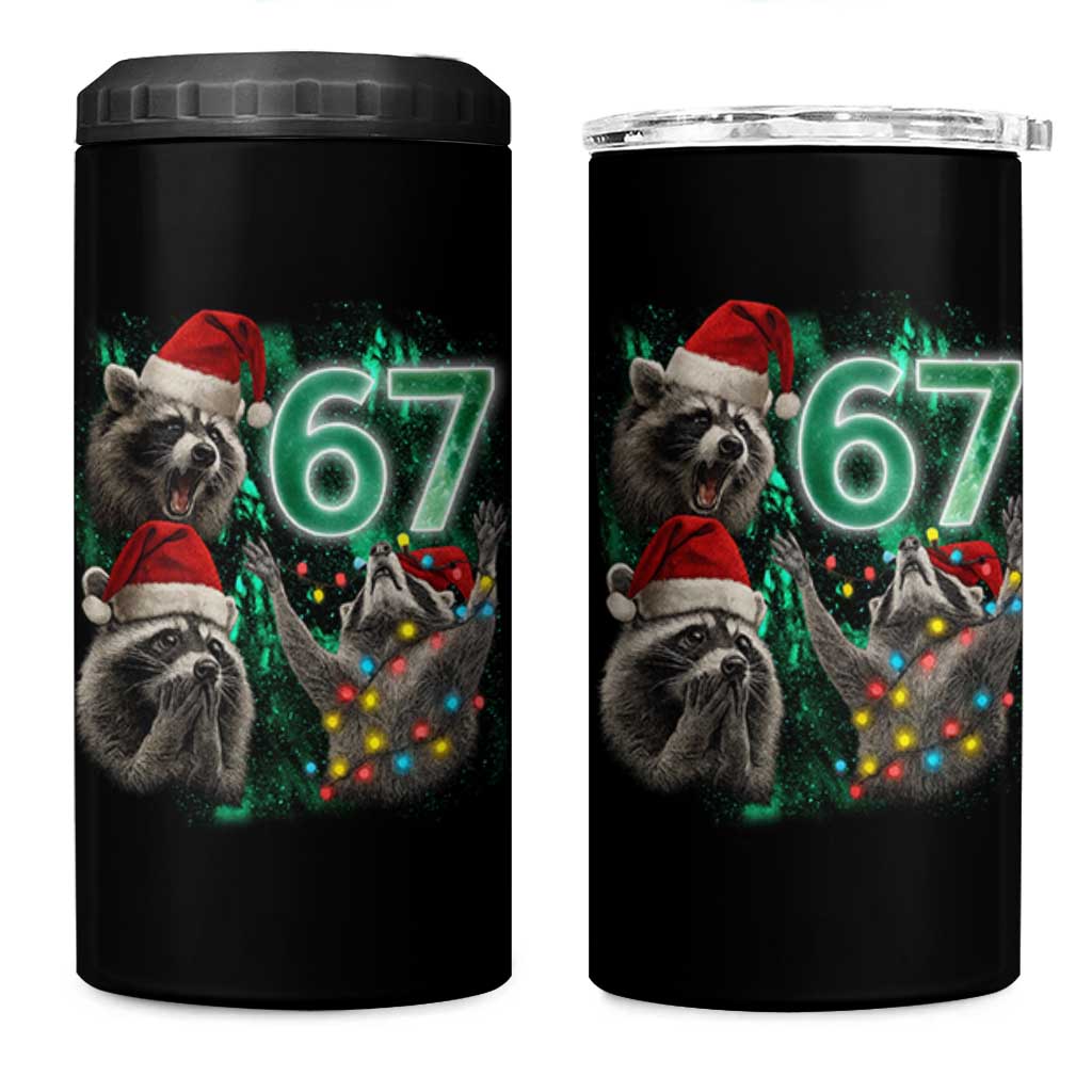 Funny Christmas 67 Meme Racoon 4 in 1 Can Cooler Tumbler Howling at The Moon - Wonder Print Shop